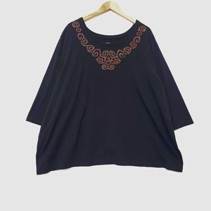 Liz & Me For Catherines Plus Sz 4X Stretch Black‎ 3/4 Sleeve Blouse Top Scoop